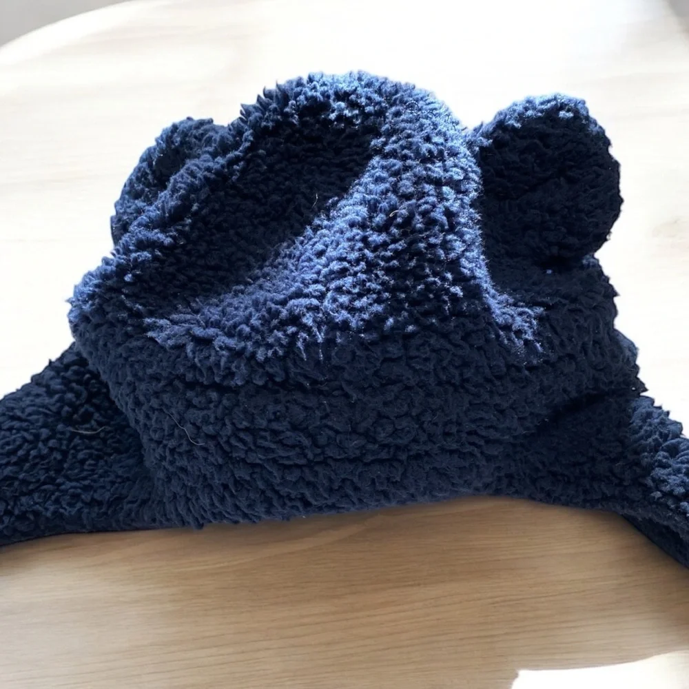 Infant fleece hat velcro close at chin navy blue 0-9 months